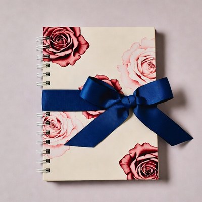 Pink Rose Notebook with Blue Ribbon