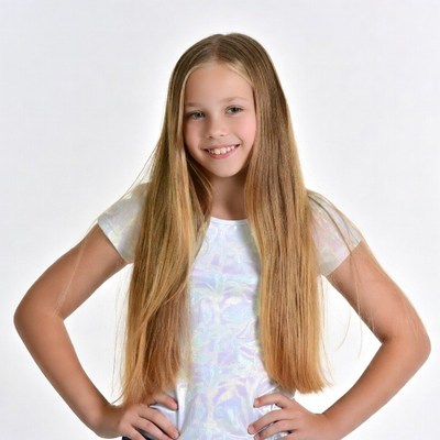 Smiling girl with long blonde hair