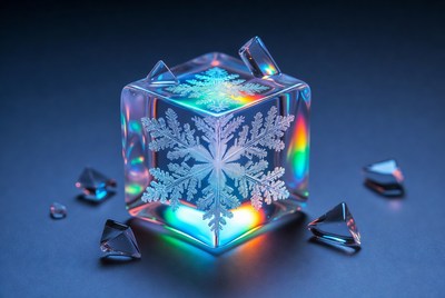Iridescent Snowflake Crystal Cube