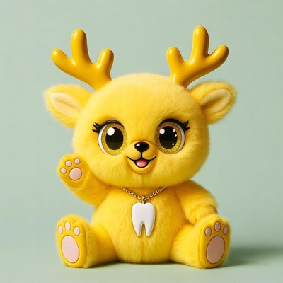 Cute yellow reindeer waving