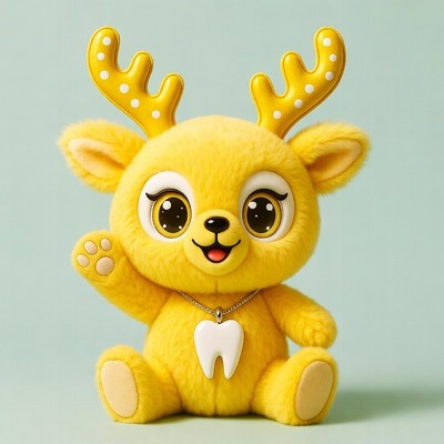 Cute yellow reindeer waving hello