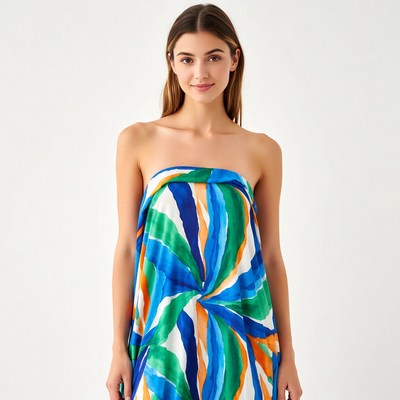 Woman in colorful striped towel