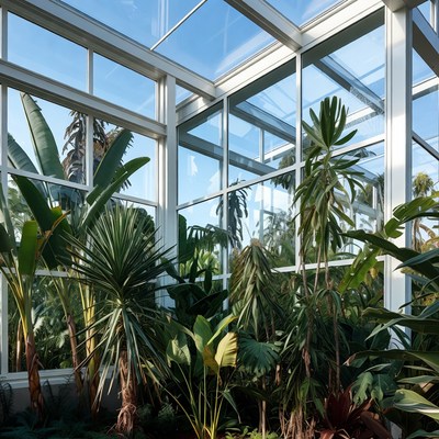 Glass Conservatory with Tropical Plants