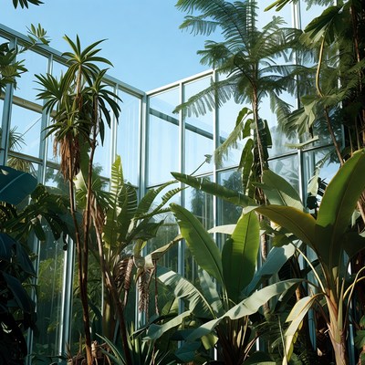 Tropical Plants in Glass Greenhouse