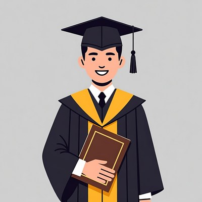 Asian male graduate holding diploma