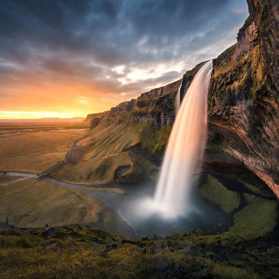 Seljalandsfoss Waterfall at Sunset