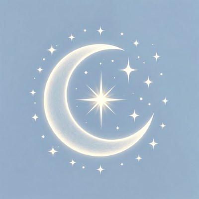 Glowing Crescent Moon with Stars