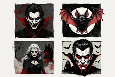Vampire Couple and Bats Illustration