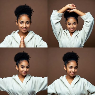 Smiling African-American woman in white robe