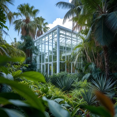 Glass Greenhouse in Tropical Jungle