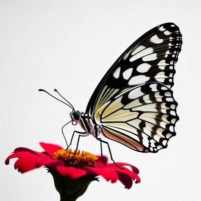 White butterfly on red zinnia