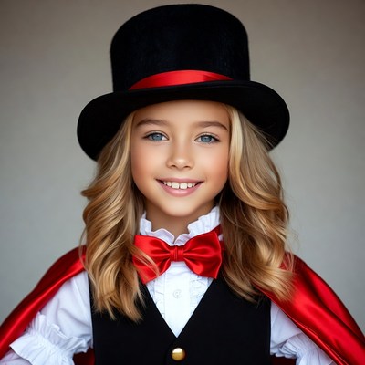 Girl in magician costume with top hat