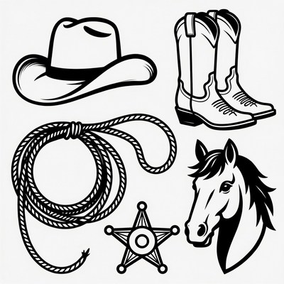 Cowboy Hat Boots Lasso Horse Star