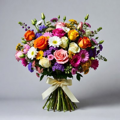 Colorful Bouquet of Roses and Flowers