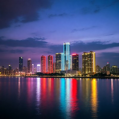 Vibrant City Skyline Reflected in River