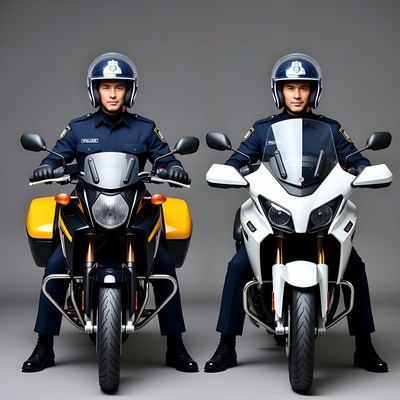 Two Asian police officers on motorcycles