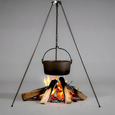 Campfire with tripod and pot