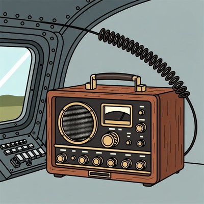 Vintage radio in airplane cockpit