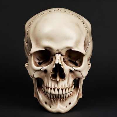 Human skull on black background