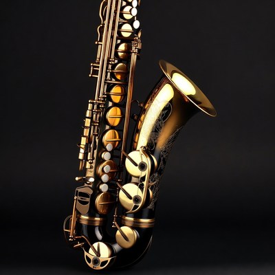 Shiny gold saxophone on black background