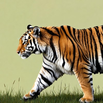 Tiger walking on grass