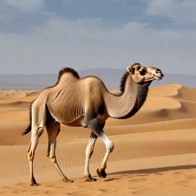 Dromedary Camel Walking in Desert