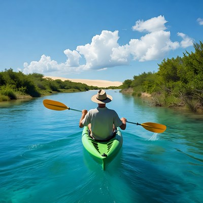 Man kayaking on turquoise river