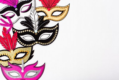 Colorful Carnival Masks on White Background
