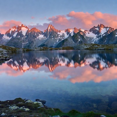 Sunset Mountains Reflected in Alpine Lake