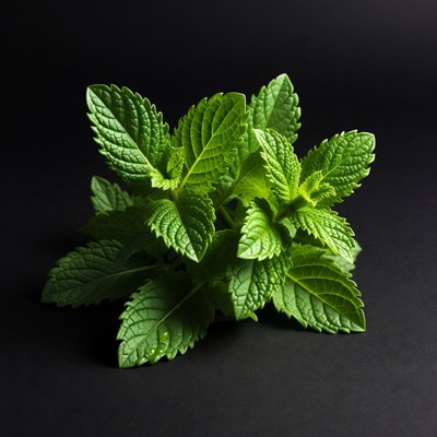 Fresh Mint Leaves on Black Background