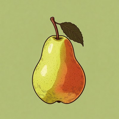 Pear with Leaf Illustration