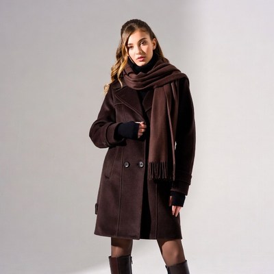 Woman in brown coat and scarf