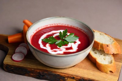 Beet Soup with Bread and Carrots