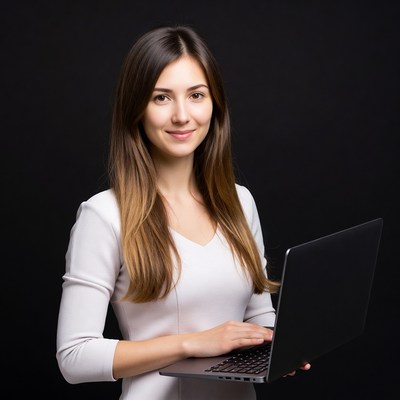 Woman holding laptop