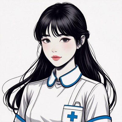 Anime nurse with black hair