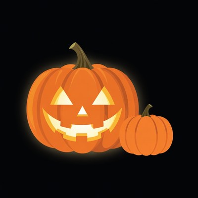 Jack-o'-lantern and small pumpkin