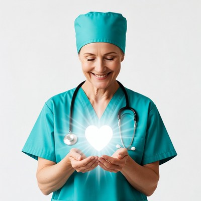 Nurse holding glowing heart