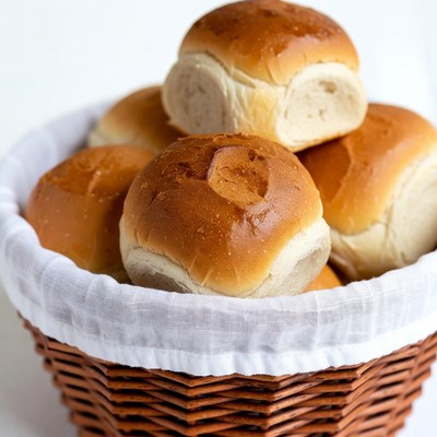 Fresh Dinner Rolls in Wicker Basket