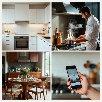 Chef Cooking in Modern Kitchens Collage