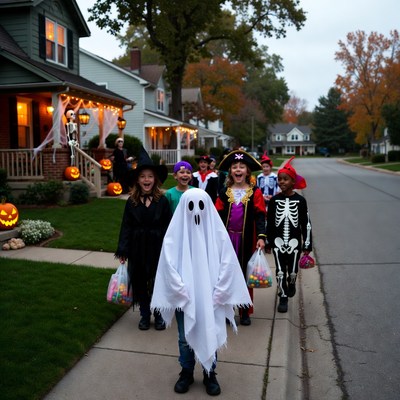Kids Trick-or-Treating in Costumes