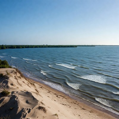 Sandy Beach with Waves and Mangroves