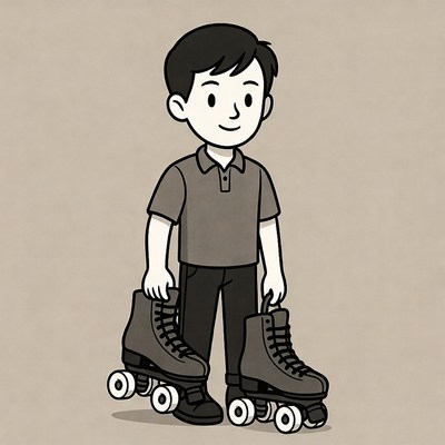 Boy holding roller skates