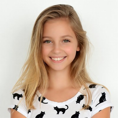 Girl smiling in black cat t-shirt