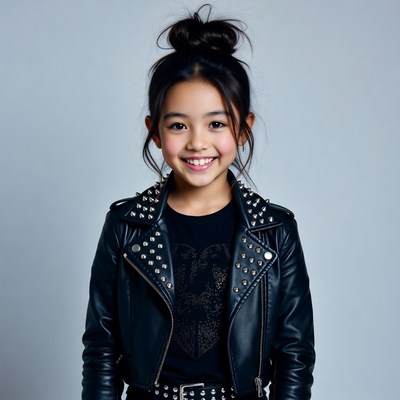Asian girl in studded leather jacket