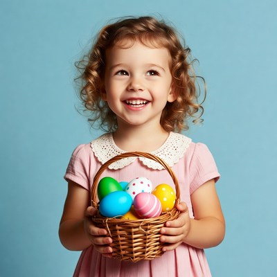 Girl holding Easter basket eggs