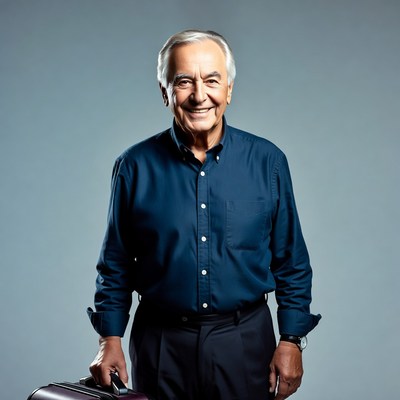 Elderly man holding suitcase