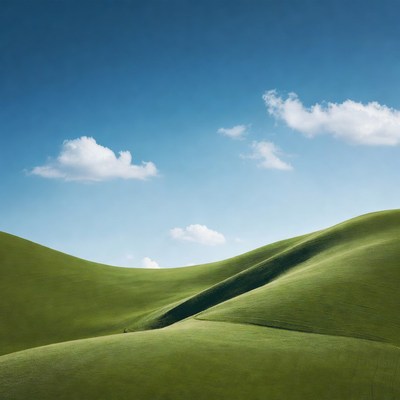 Rolling Green Hills Under Blue Sky