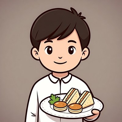 Boy holding sandwiches and cookies