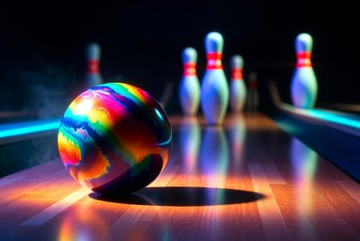 Rainbow Bowling Ball and Pins