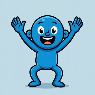 Blue cartoon baby raising arms